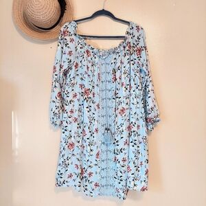 Xhilaration Blue Floral Dress With Tassels